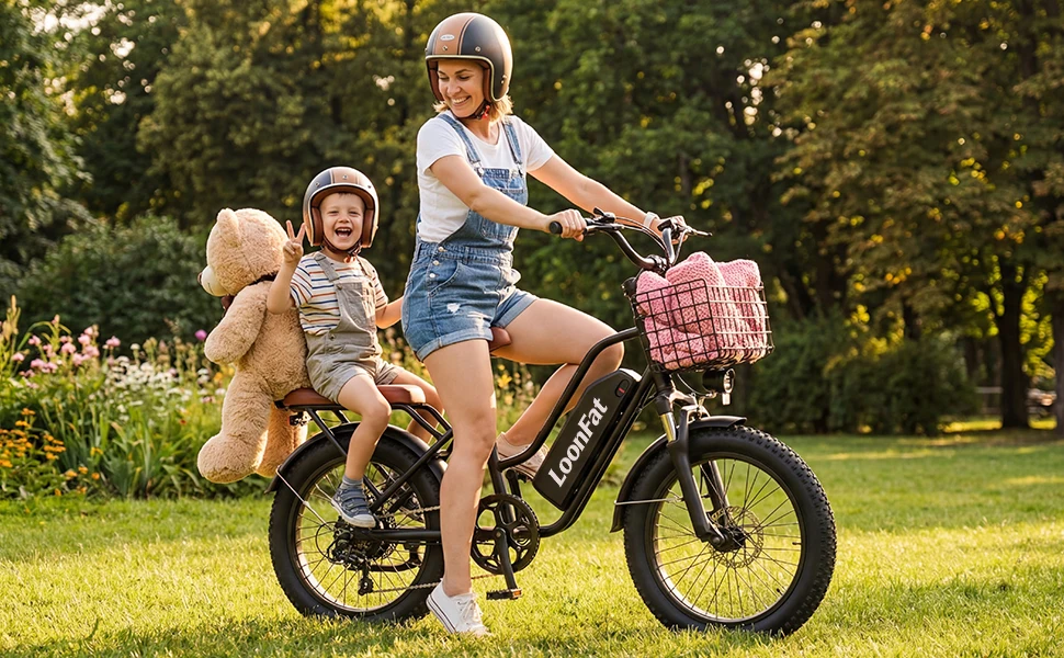 LoonFat T20 Black Adult Ebike 1000W Motor 25 MPH Speed Limiter 48V 15.6Ah Lithium Battery 170 Lbs Max Load Cable Brakes