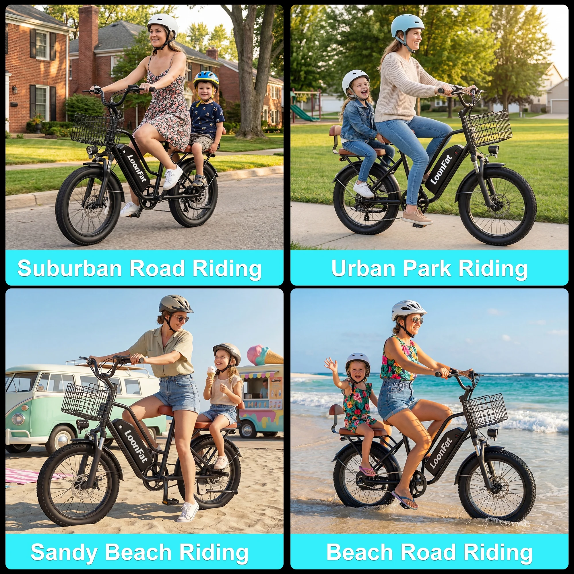 LoonFat T20 Black Adult Ebike 1000W Motor 25 MPH Speed Limiter 48V 15.6Ah Lithium Battery 170 Lbs Max Load Cable Brakes