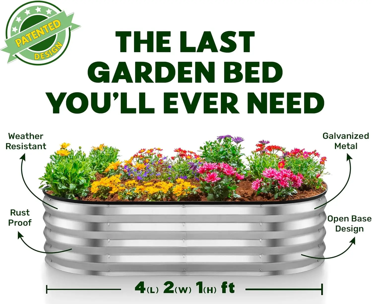 Galvanized Raised Garden Beds Outdoor, 4x2x1 ft Metal Planter for Vegetables and Flowers, Tool-Free Assembly (Silver)