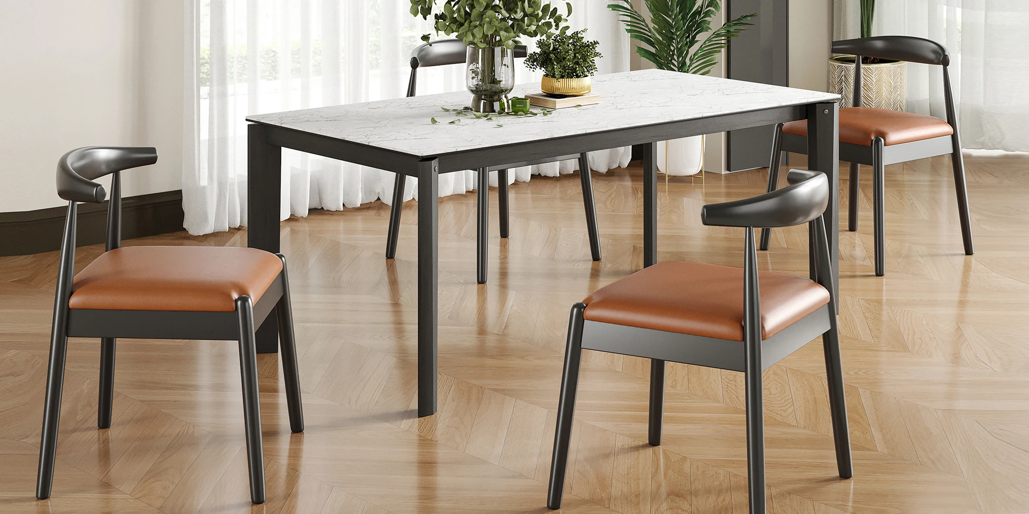 Dining Chairs Set of 2, Mid-Century Modern Kitchen & Dining Room Chairs with Solid Wood Legs, for Home