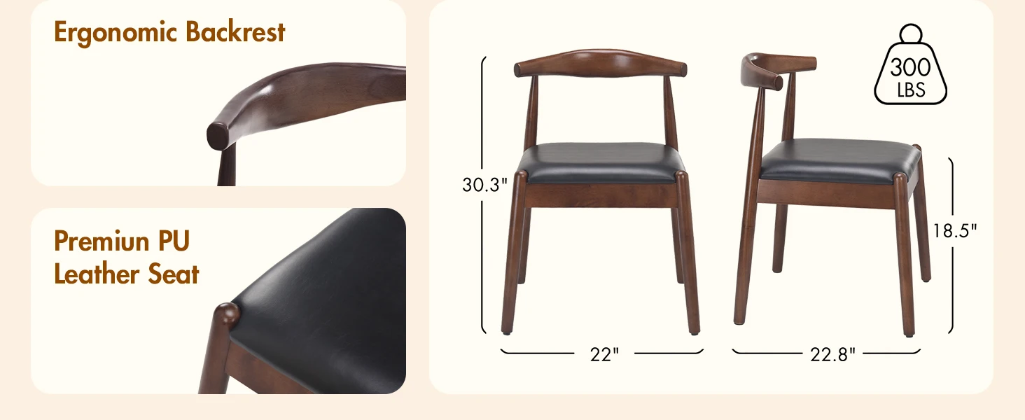 Dining Chairs Set of 2, Mid-Century Modern Kitchen & Dining Room Chairs with Solid Wood Legs, for Home