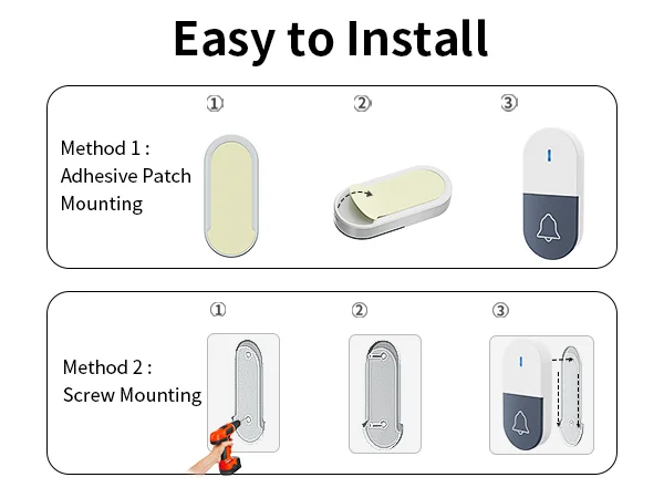 PGST Wireless Doorbell Door Bell Music Melody Remind Smart Home Security Alarm 1000FT 433MHz US Plug 1Doorbell and 2Remote