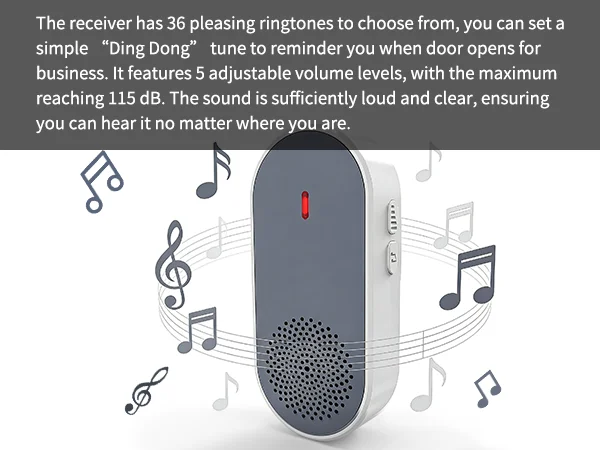 PGST Wireless Doorbell Door Bell Music Melody Remind Smart Home Security Alarm 1000FT 433MHz US Plug 1Doorbell and 2Remote