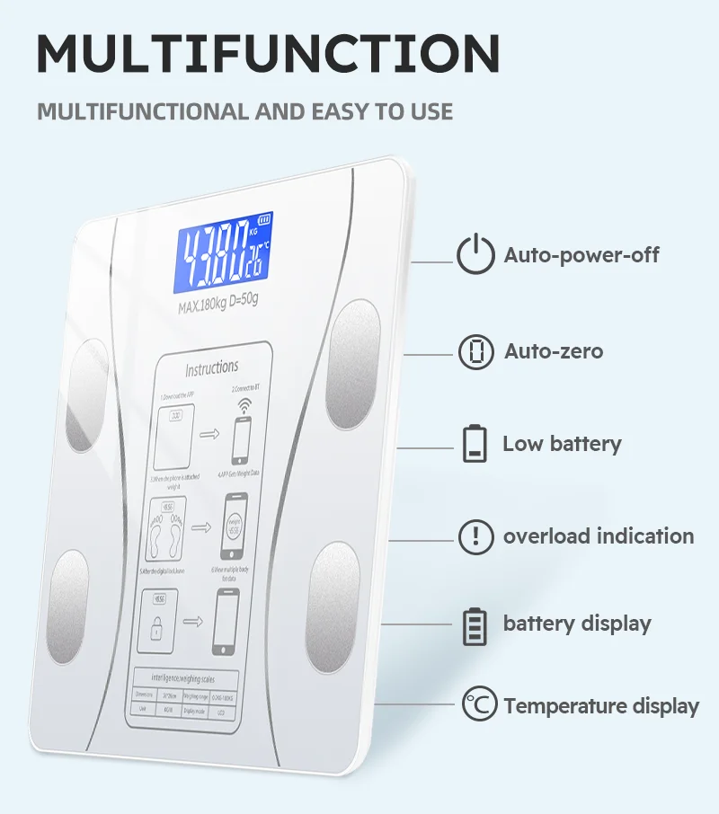 Smart Body Fat Scale Wireless LED Digital Bathroom Weight Scale Body Composition Analyzer Testing Scale
