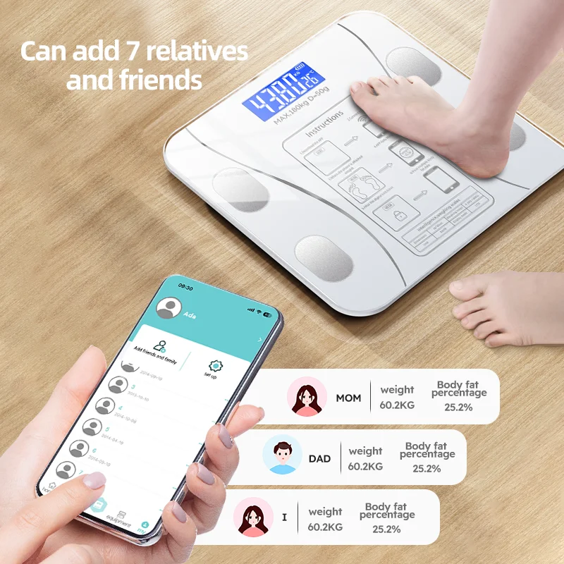 Smart Body Fat Scale Wireless LED Digital Bathroom Weight Scale Body Composition Analyzer Testing Scale