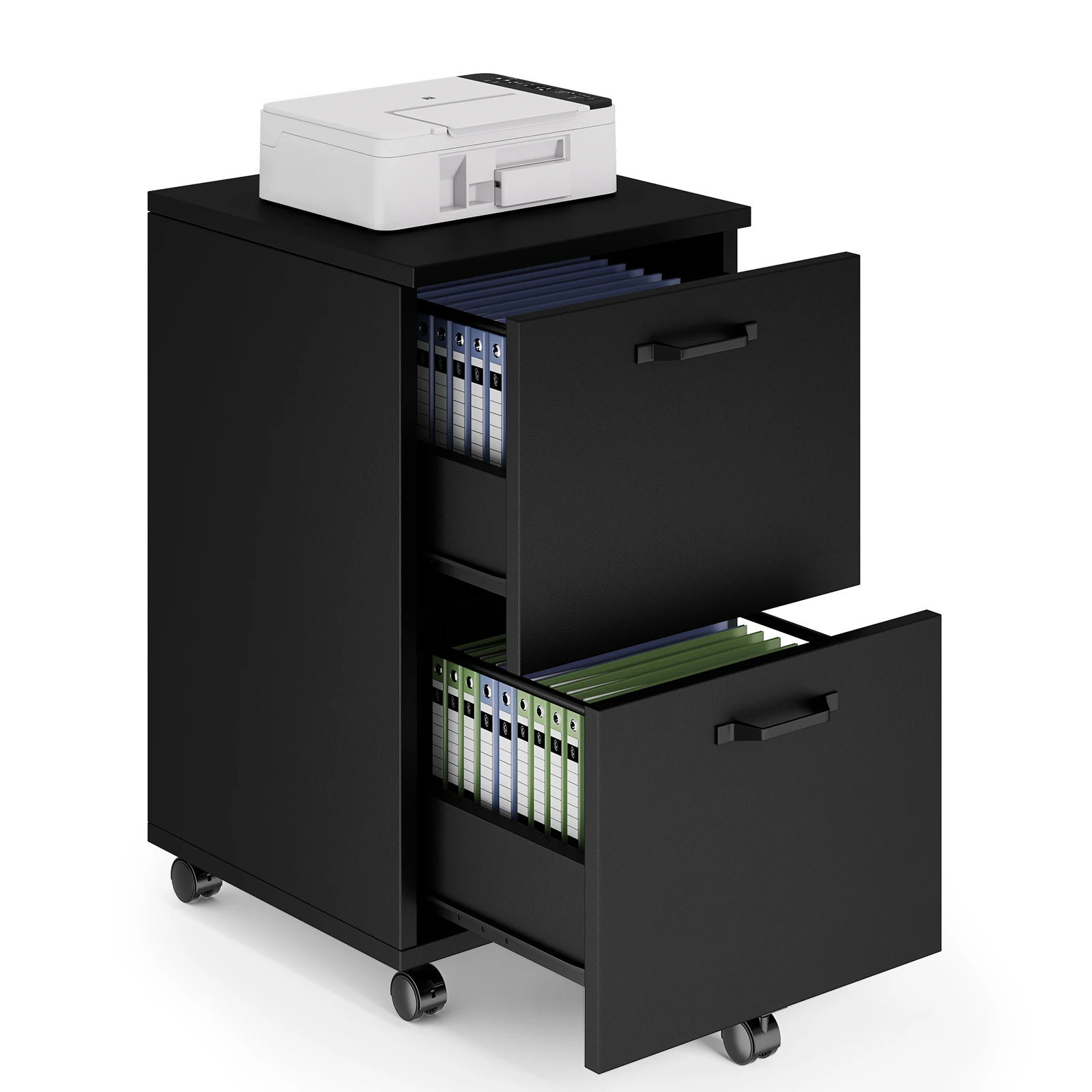 JHK Living Room 2 Drawer Rolling Wood Filing Cabinet with Printer Stand Under Desk Storage Lockable Wheels Home Office Organizer