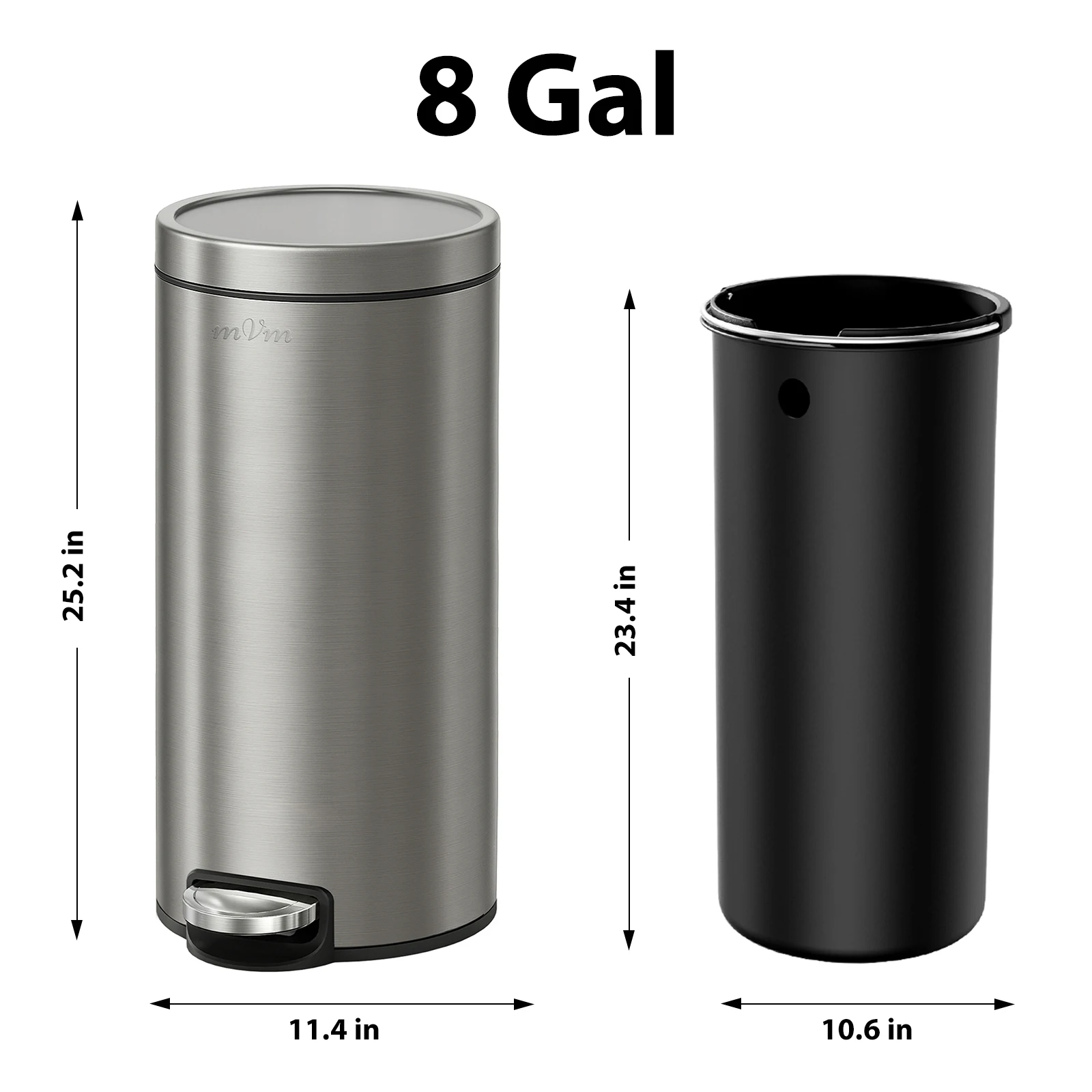 mVm Foot-operated trash can, 3L/5L/12L/20L/30L,  suitable for kitchens, living rooms, bathrooms, offices, round design.