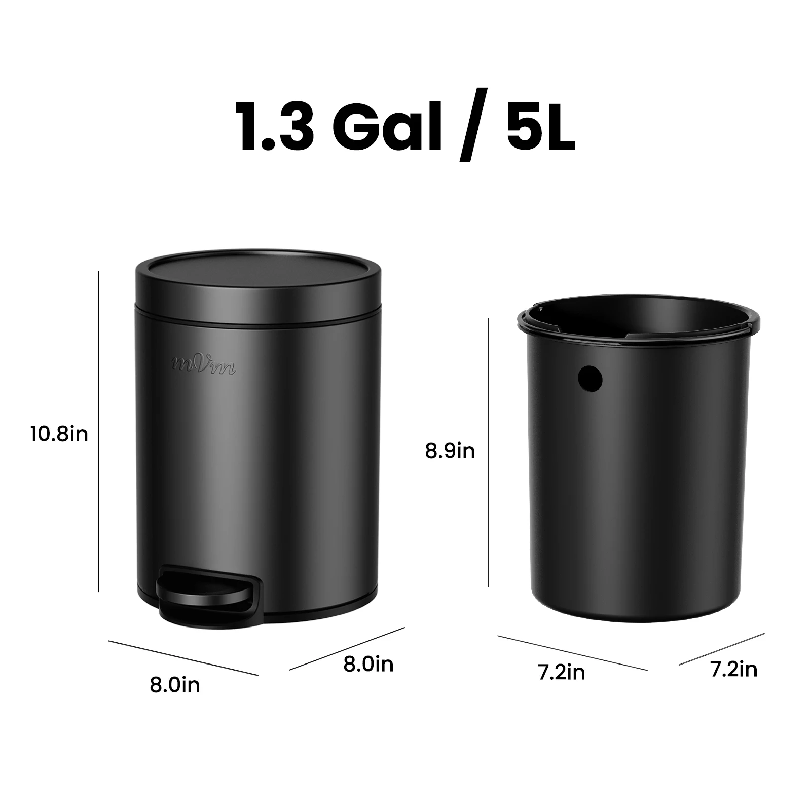 mVm Foot-operated trash can, 3L/5L/12L/20L/30L,  suitable for kitchens, living rooms, bathrooms, offices, round design.