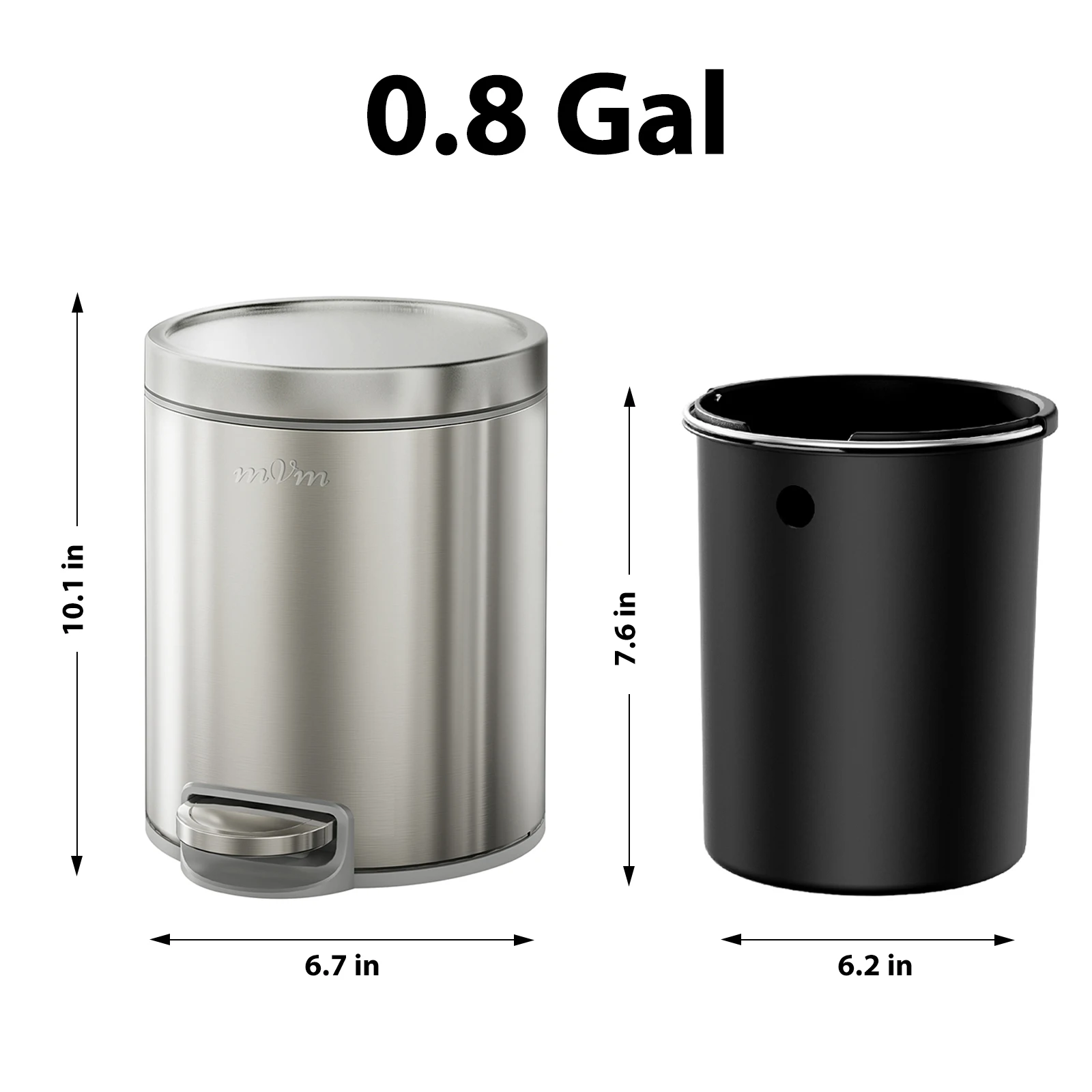 mVm Foot-operated trash can, 3L/5L/12L/20L/30L,  suitable for kitchens, living rooms, bathrooms, offices, round design.