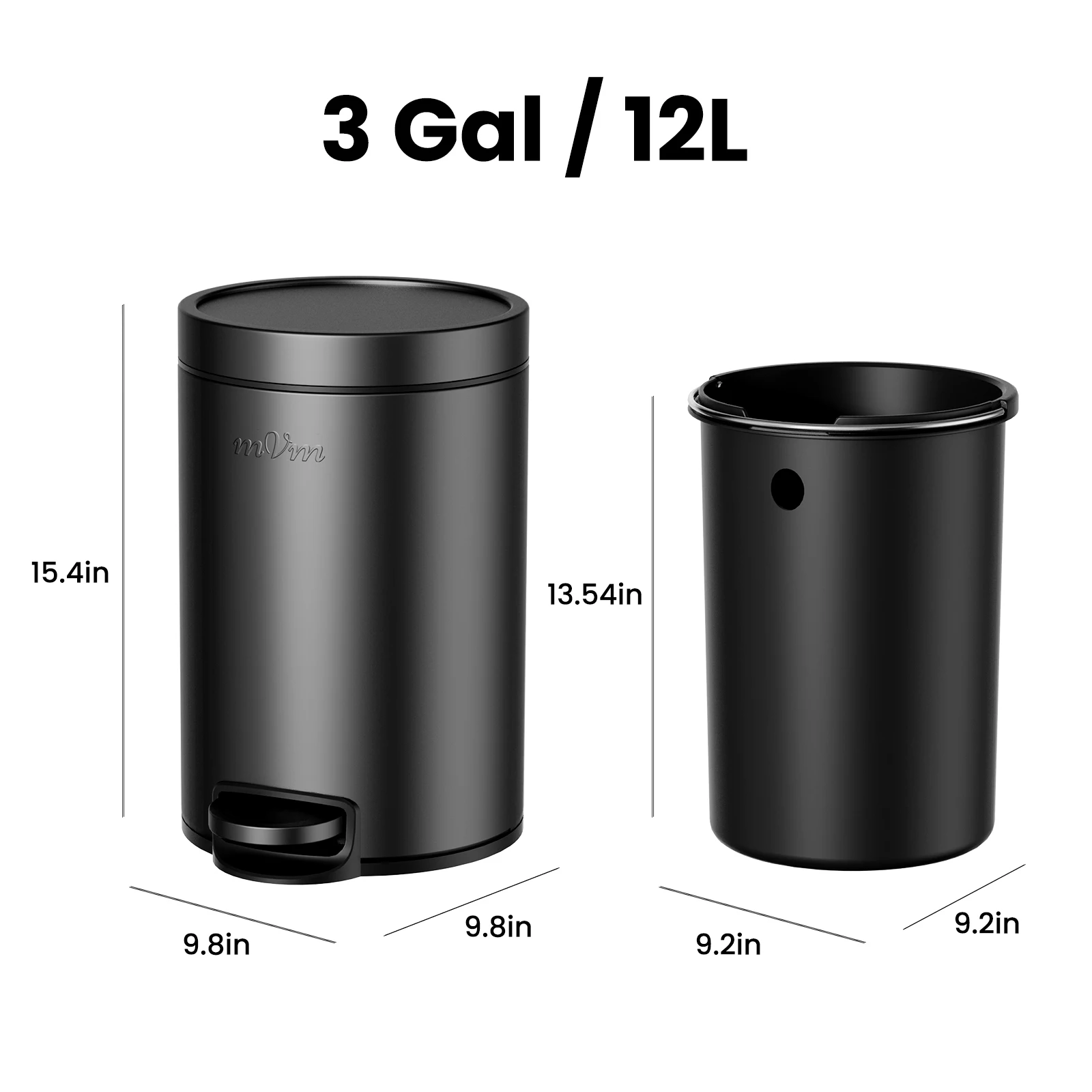 mVm Foot-operated trash can, 3L/5L/12L/20L/30L,  suitable for kitchens, living rooms, bathrooms, offices, round design.