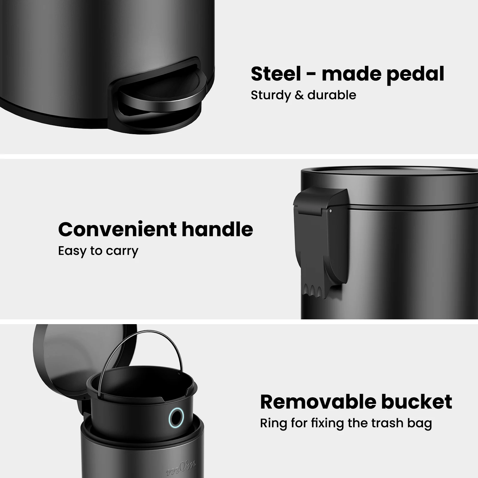 mVm Foot-operated trash can, 3L/5L/12L/20L/30L,  suitable for kitchens, living rooms, bathrooms, offices, round design.