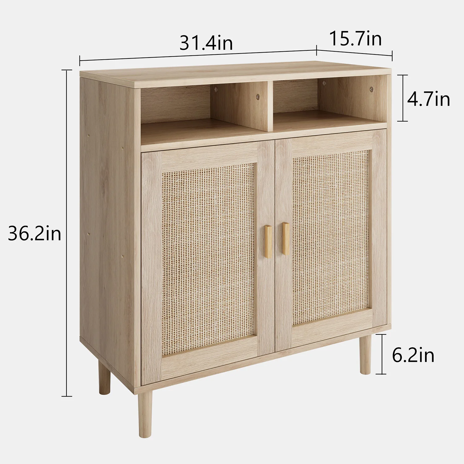 Rattan Entryway Storage Cabinet – 4 Door Sideboard Buffet with Shelf – Handwoven Boho Accent Furniture for Kitchen, Dining