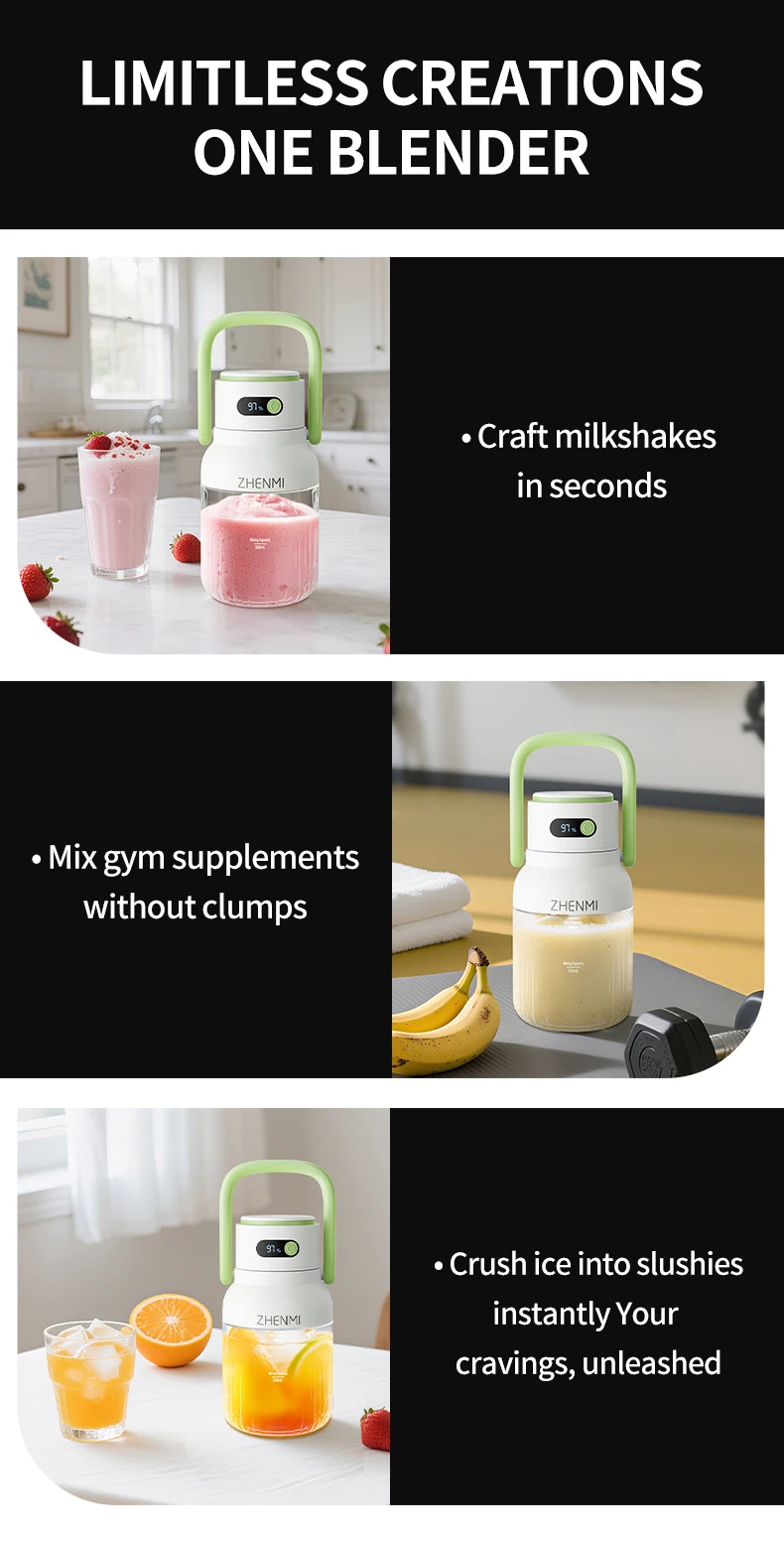 Holidays and Birthdays Blender for Shakes & Smoothies! ZHENMI BPA-Free Cordless Blender, 33oz, Ice Crushing, USB Rechargeable,