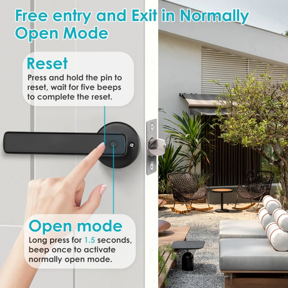 YFK Tuya 5-in-1 Smart Door Handle Lock Bluetooth Fingerprint Keyless Entry Lock Fake PIN NFC IC Card Temporary Password APP Remote Unlock Interior Smart Life Lock for Home Apartment Office Wooden Door
