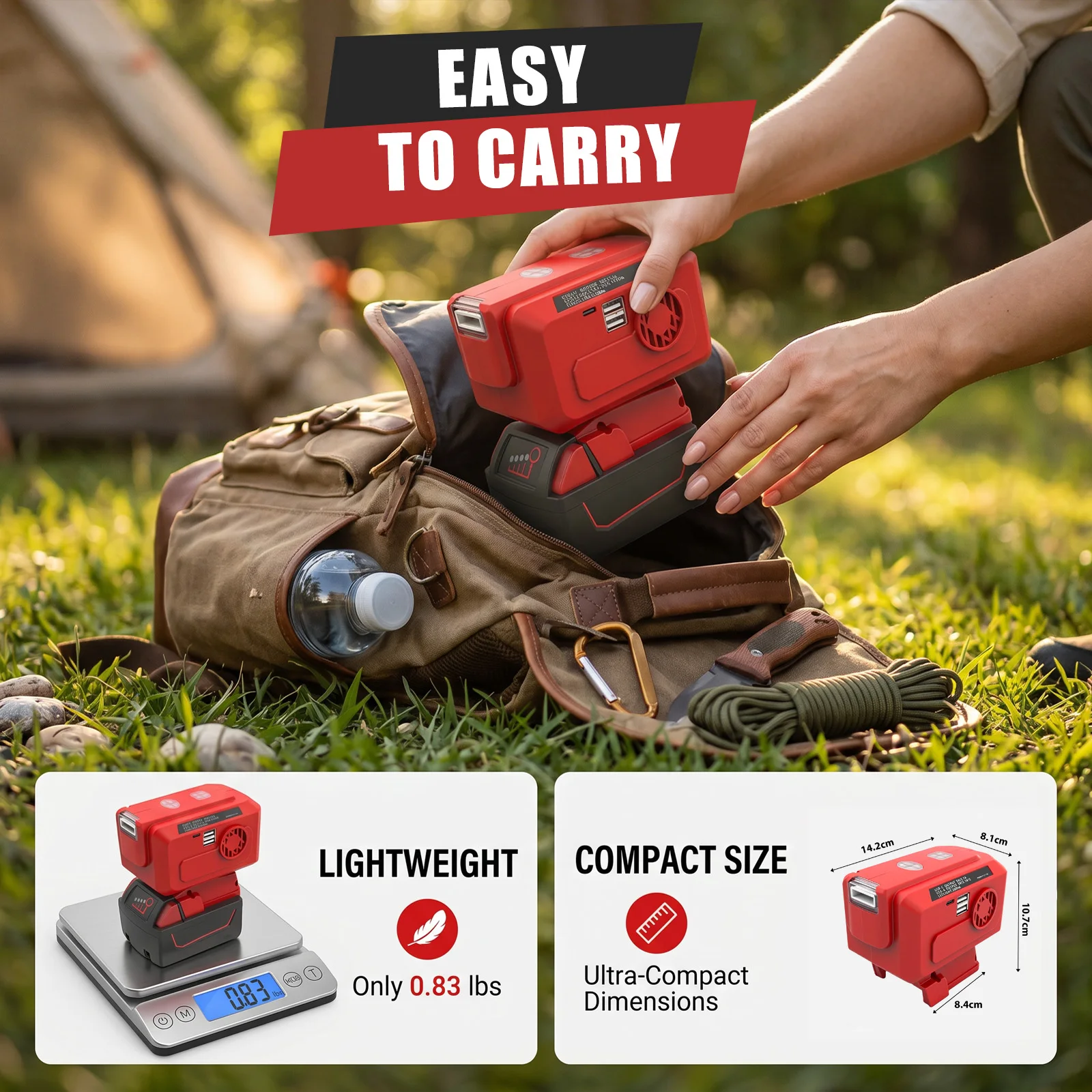 200W Inverter for Milwaukee M18 Battery, AC 110V/USB/Type-C/LED Light, Portable Power for Camping Car Emergency
