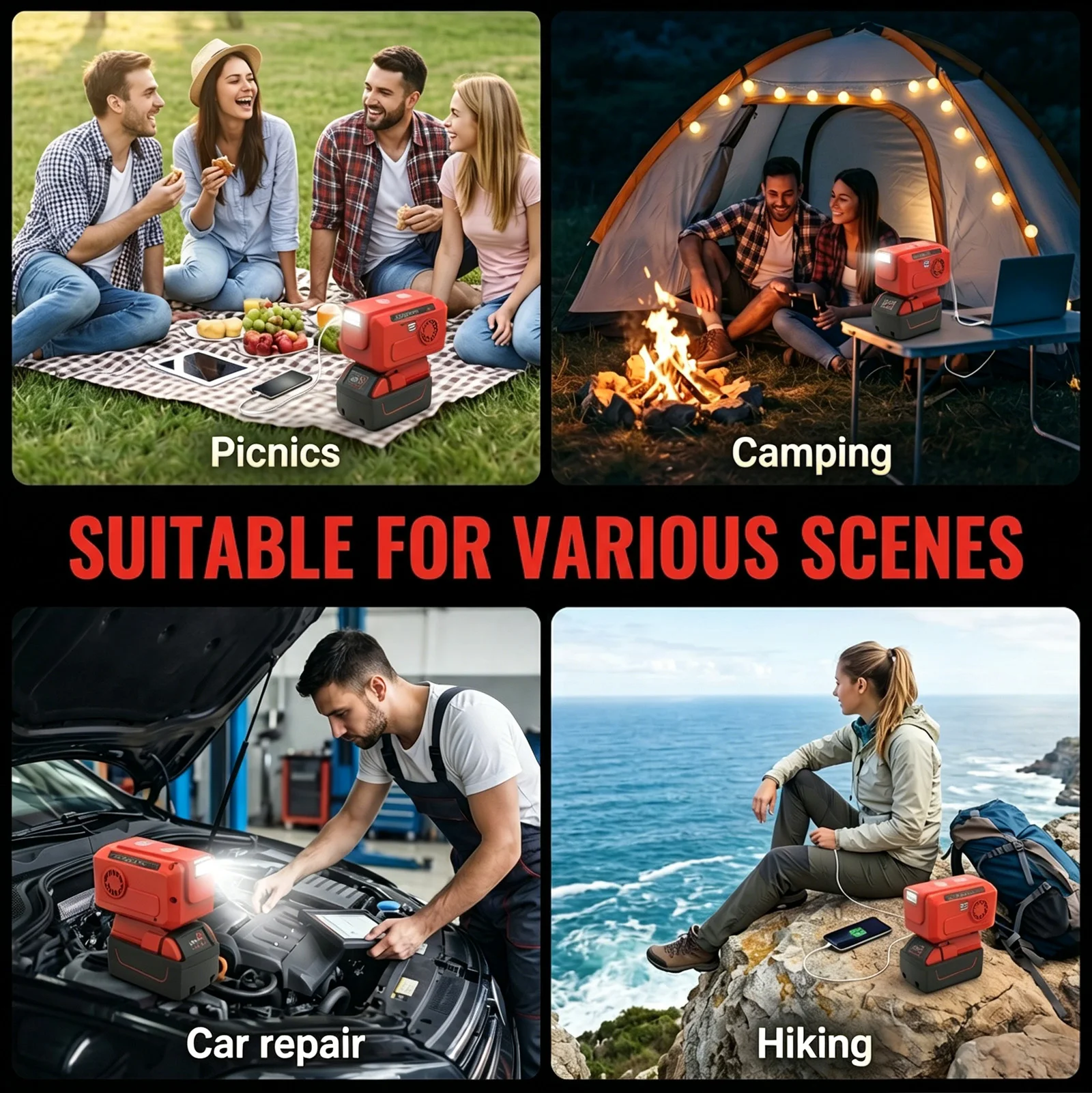 200W Inverter for Milwaukee M18 Battery, AC 110V/USB/Type-C/LED Light, Portable Power for Camping Car Emergency