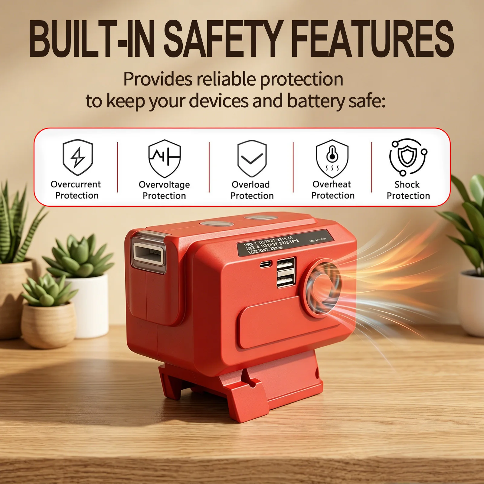 200W Inverter for Milwaukee M18 Battery, AC 110V/USB/Type-C/LED Light, Portable Power for Camping Car Emergency