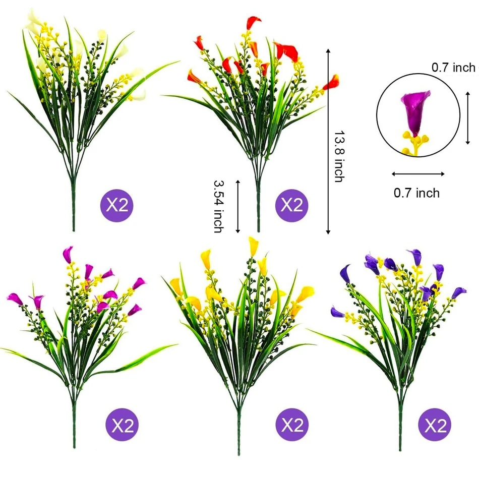 10/20 Pcs Indoor/Outdoor Calla Lily Artificial Flowers, Colorful UV-resistant Plastic Material for Home Garden, Planters, Porch