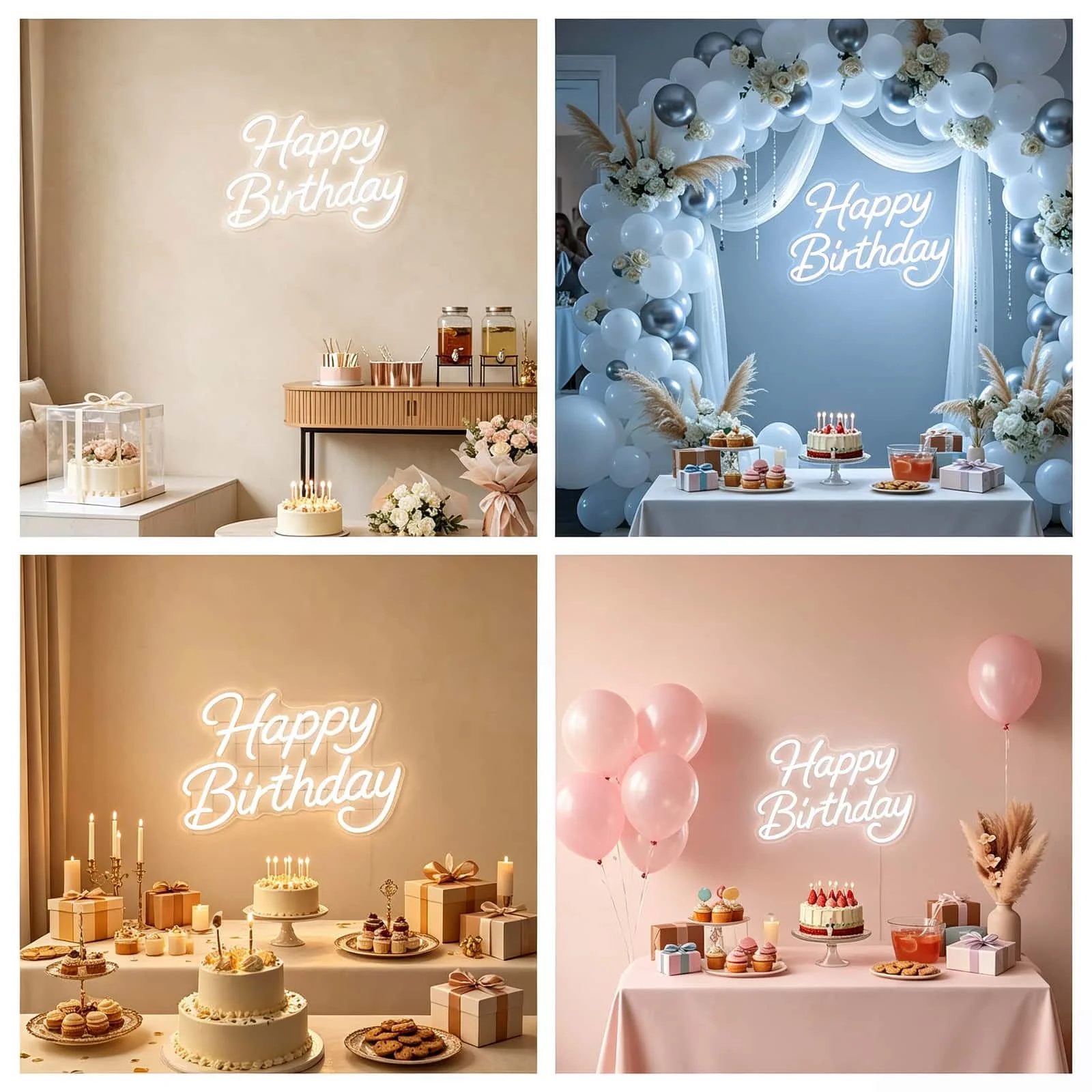 Happy Birthday LED Neon Sign, USB Powered White Neon Light for Birthday Party Decor, Wall Art Decor for Bedroom Living Room, Birthday Gift Party Supplies
