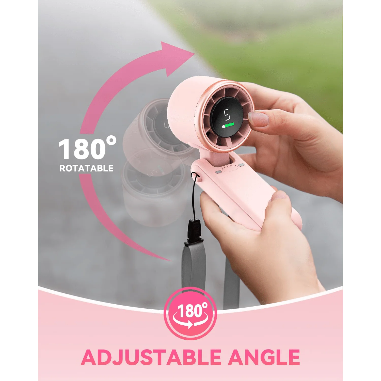 Portable Handheld Turbo Fan, 5000mAh Battery Operated, Up To 12 Working Hours, 5 Gear Wind, LED Display, 180-Degree Foldable, 3-In-1 Hand Fan, Rechargeable Stylish Fan With Air-Turbo-Tech Cooling For Outdoor Activities,(Green)
