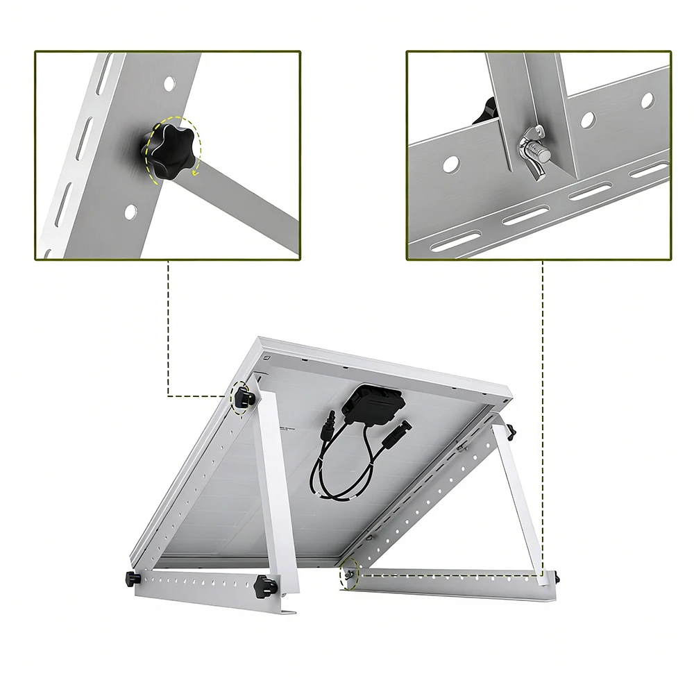 28inch 2-Pack Adjustable Solar Panel Mounting Bracket Triangle Aluminum Alloy PV Tilt Support Rack for RV Boat Roof 0-90° Angle Adjustable