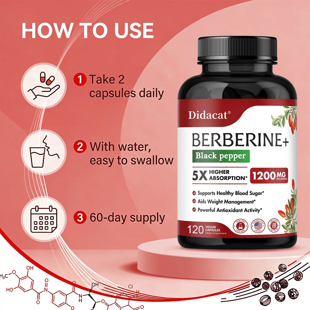 Berberine Supplement 1200mg - Ultra Pure 98% Berberine HCL - Healthy Weight Management, Immune Support - Non GMO