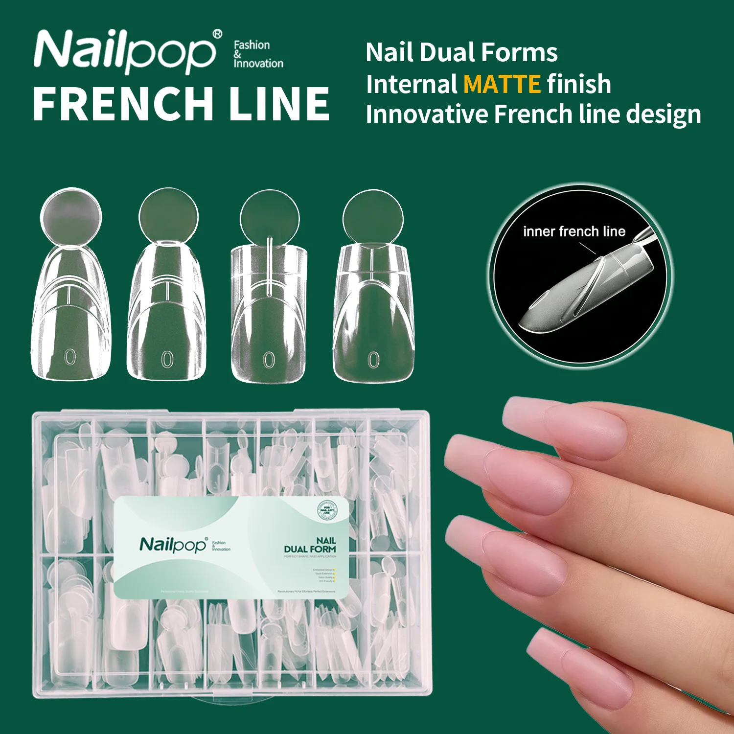 French Line Dual Forms Nail Extension Tips with Matte Inner, F1 Plastic Molds for Polygel & Acrylic, 140pcs 14 Sizes