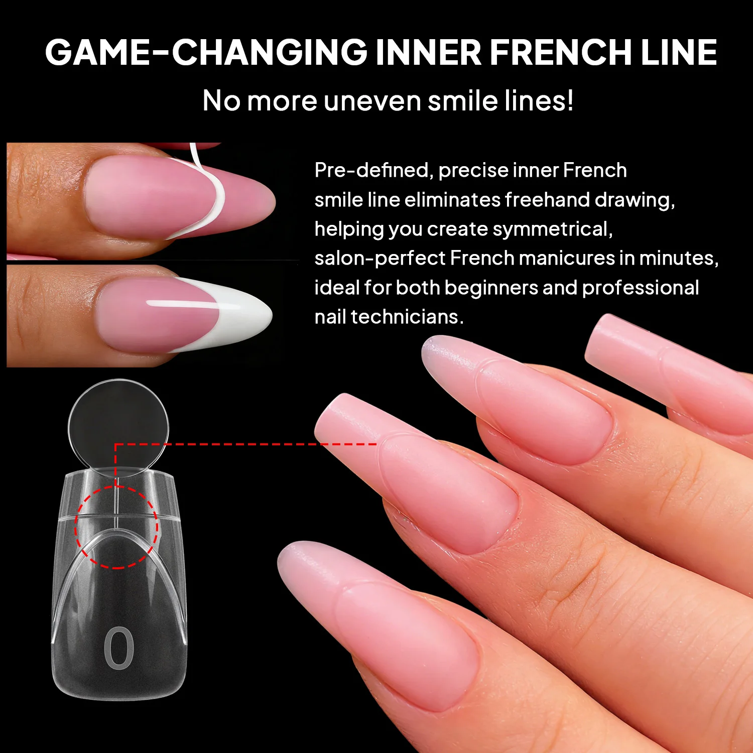 French Line Dual Forms Nail Extension Tips with Matte Inner, F1 Plastic Molds for Polygel & Acrylic, 140pcs 14 Sizes