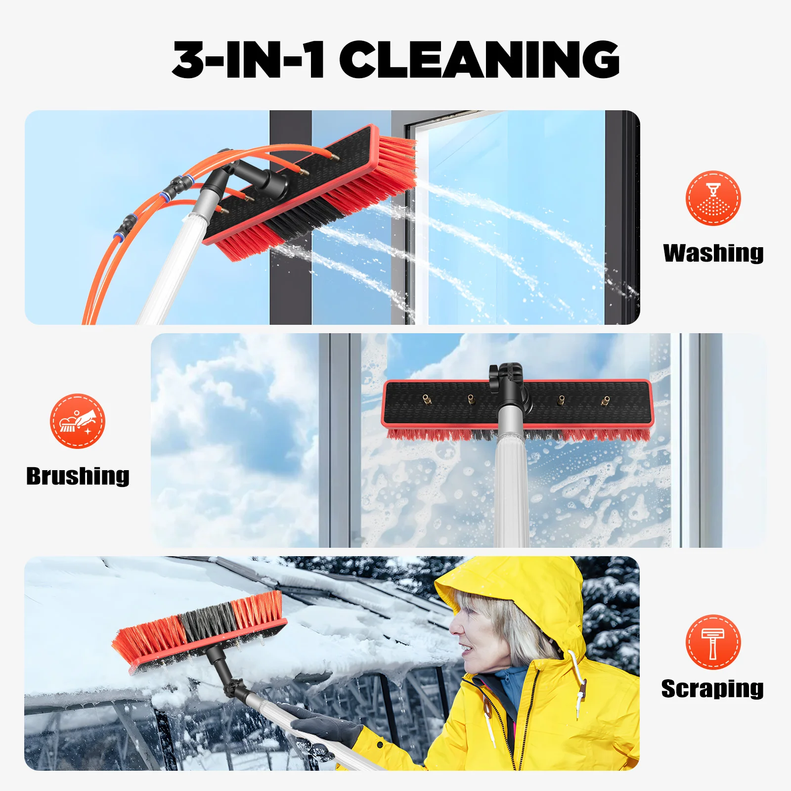 24.3 Ft Water Fed Pole Kit, 3 in 1 Extendable Solar Panel Cleaning Brush Pole Water Fed Pole Kit Outdoor Tall Window Cleaner for Window, Solar Panel, High-Altitude Clean