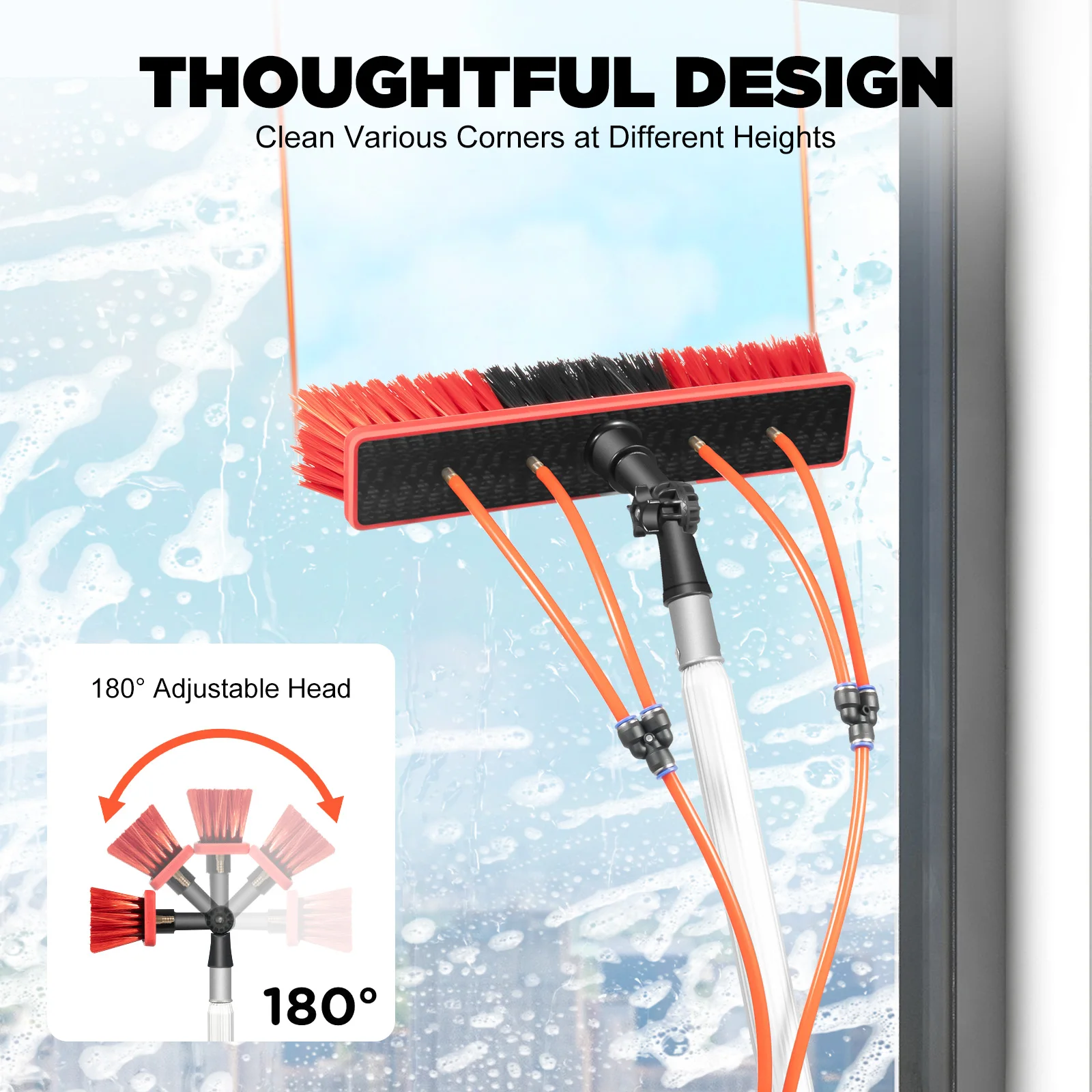 24.3 Ft Water Fed Pole Kit, 3 in 1 Extendable Solar Panel Cleaning Brush Pole Water Fed Pole Kit Outdoor Tall Window Cleaner for Window, Solar Panel, High-Altitude Clean