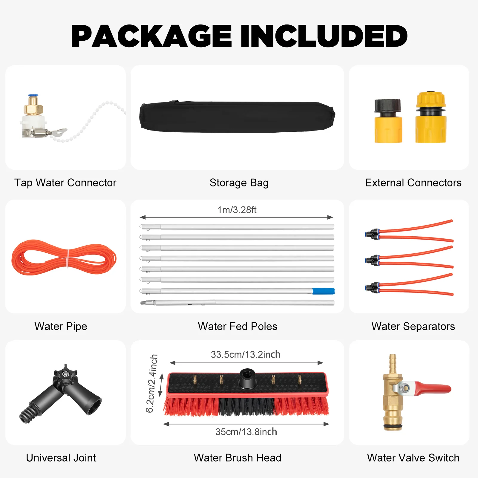 24.3 Ft Water Fed Pole Kit, 3 in 1 Extendable Solar Panel Cleaning Brush Pole Water Fed Pole Kit Outdoor Tall Window Cleaner for Window, Solar Panel, High-Altitude Clean