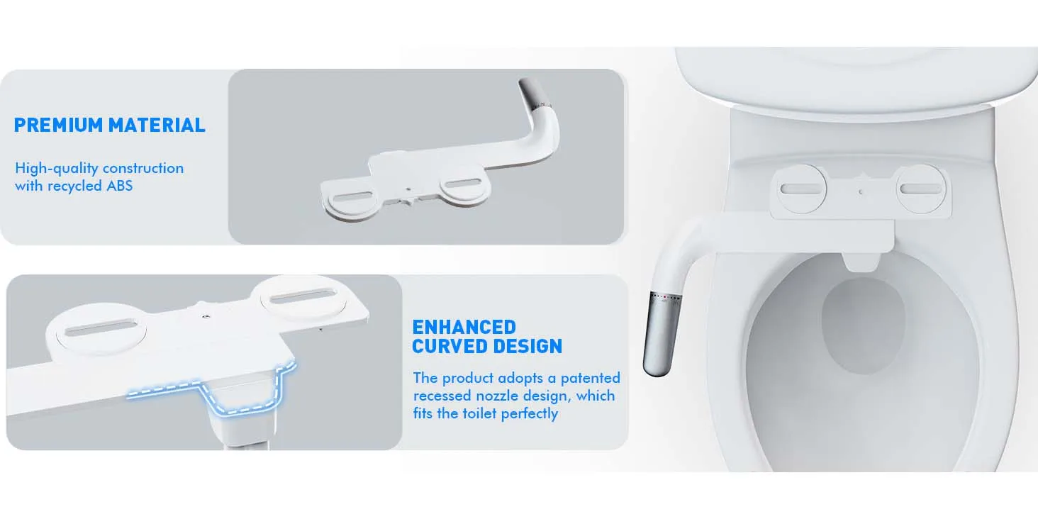 Ultra-Slim Bidet Attachment for Toilet - Dual Nozzle (Frontal & Rear Wash), Adjustable Water Pressure, Non-Electric, Cold Fresh Water, Easy to Install, Fits Existing Toilets (White)