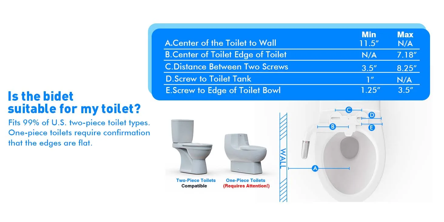 Ultra-Slim Bidet Attachment for Toilet - Dual Nozzle (Frontal & Rear Wash), Adjustable Water Pressure, Non-Electric, Cold Fresh Water, Easy to Install, Fits Existing Toilets (White)