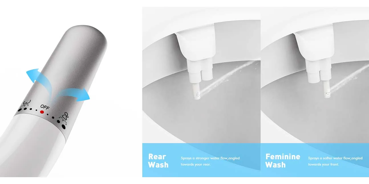 Ultra-Slim Bidet Attachment for Toilet - Dual Nozzle (Frontal & Rear Wash), Adjustable Water Pressure, Non-Electric, Cold Fresh Water, Easy to Install, Fits Existing Toilets (White)