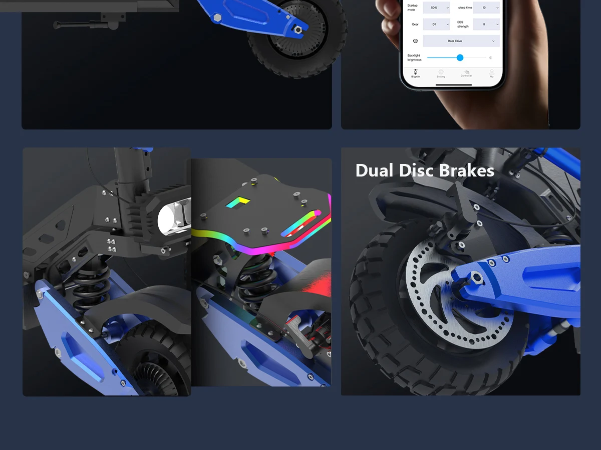 REDDYDY Adult Electric Scooter APP Control 3600W Peak Dual Motors 45MPH Max Speed 50Miles Max Range 60V18.2Ah Battery Smart Riding 3 Modes NFC Unlocking Dual Hydraulic Disc Brakes Full Suspension 10.5' Tires for Commuting Outdoor RD2/PRO Offroad E-Scooter