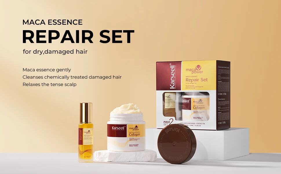 Karseell 2pcs Set Collagen Hair Mask 500ml 16.9 fl.oz + Argan Oil Hair Serum 50ml 1.69 fl.oz for Dry Damaged Hair All Hair Types