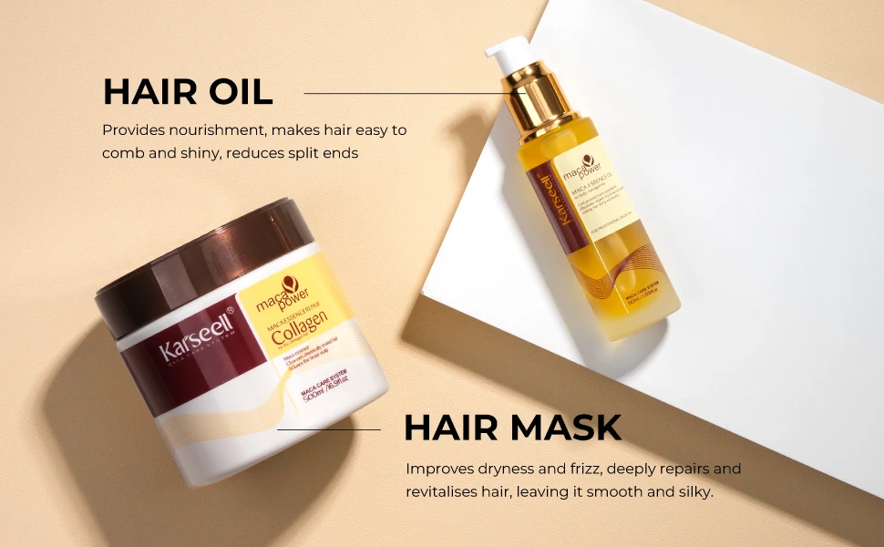 Karseell 2pcs Set Collagen Hair Mask 500ml 16.9 fl.oz + Argan Oil Hair Serum 50ml 1.69 fl.oz for Dry Damaged Hair All Hair Types