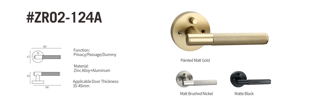 Viladepot Privacy Door Handle Rear Knurled Handle Lever Matte Gold Round Base Bedroom Bathroom Door Lock Reversible