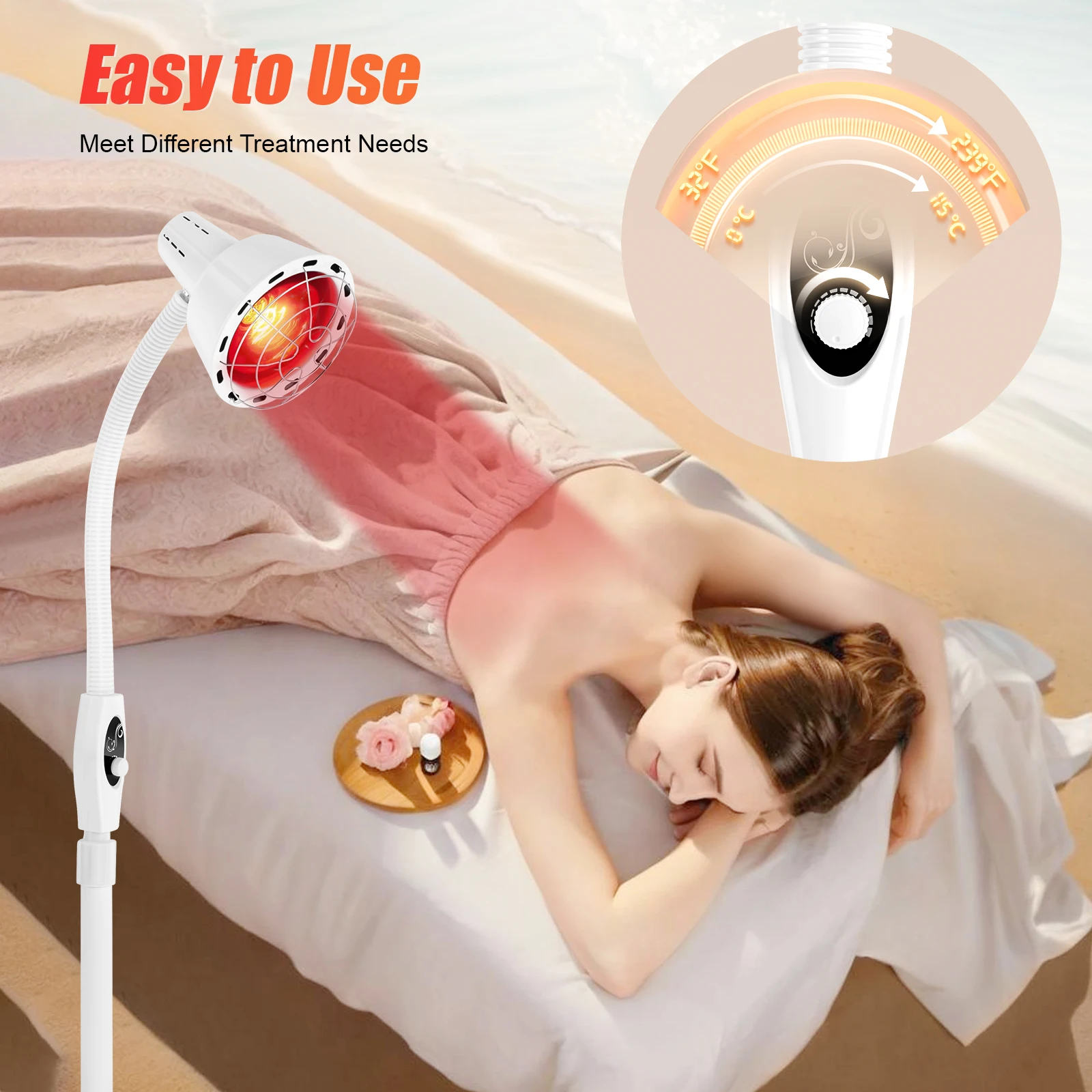 275W Infrared Light Lamp, Skin Lamp, Body Pain Relief, and Skin Smooth 360 ° for Homes, Massage Parlors
