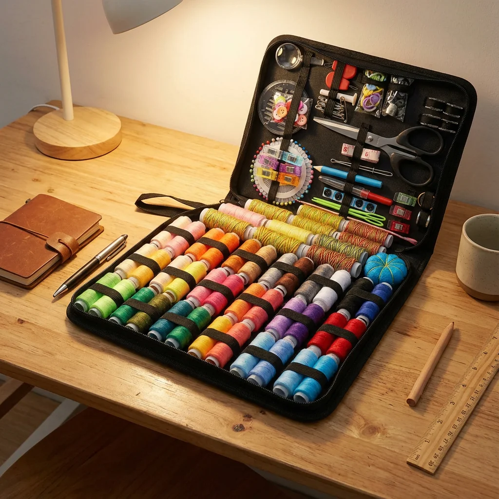 Multi - scenario Sewing Kit for Home Travel Emergency, Large Storage Box with Complete Tools & Durable Color Threads