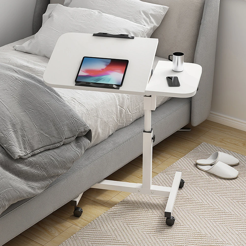 Movable Overbed Table With Wheels, Adjustable Height Overbed Table, Rolling Tray Table, Medical Bedside Desk For Home Office