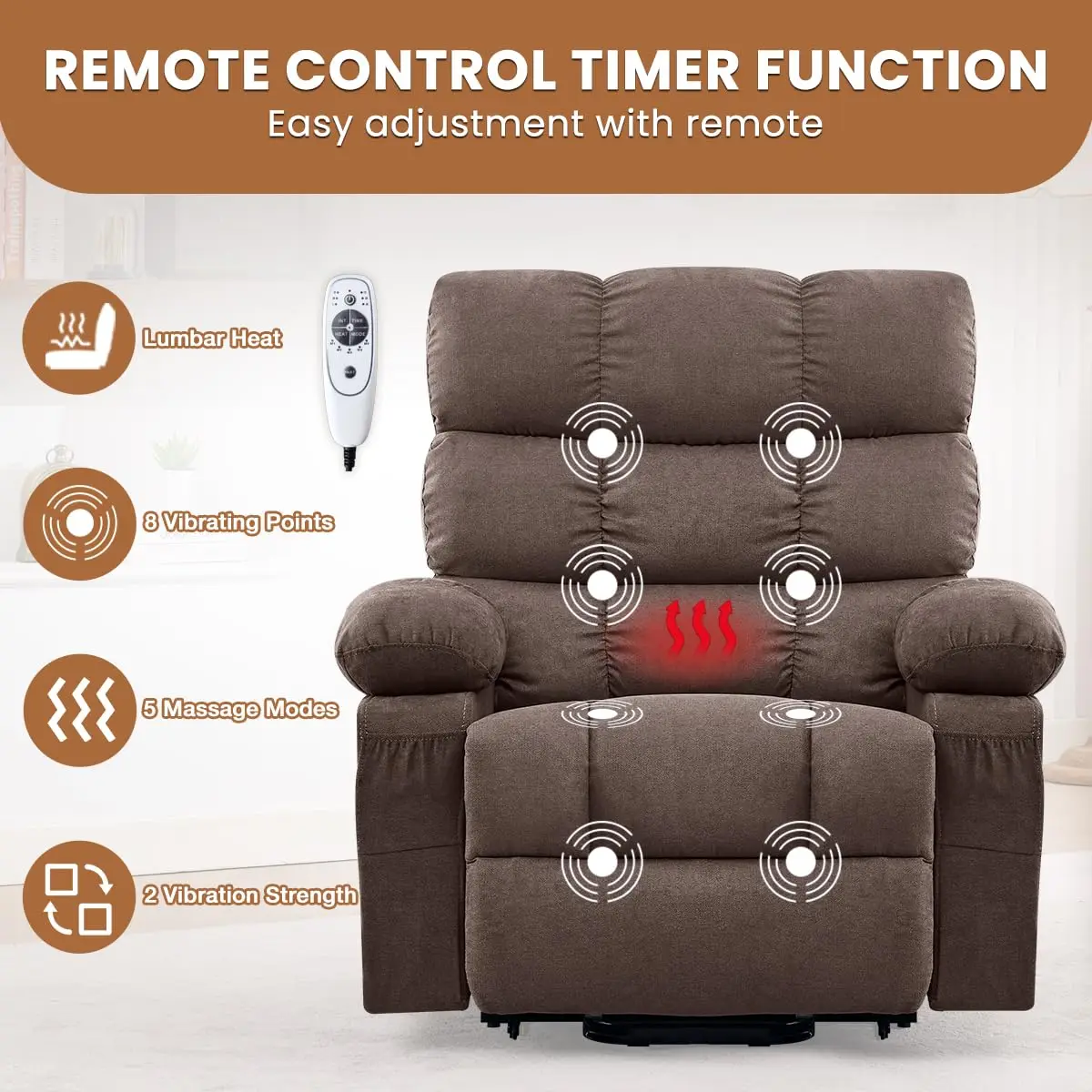 Electric Power Lift Recliner with Massage & Heat for Elderly,Side Pockets,Living Room,Customized