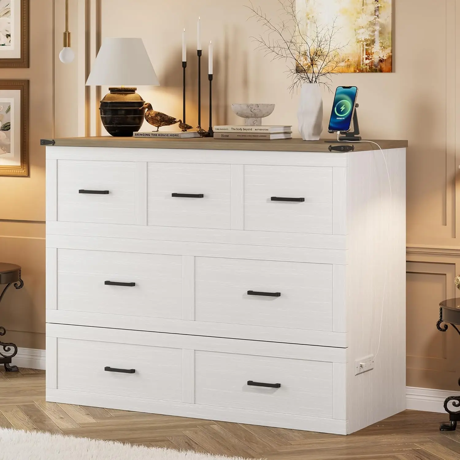 Full Size Murphy Bed Cabinet Bed Foldable Platform Bed with Charging Station Storage Drawer for Small Bedroom, Customized
