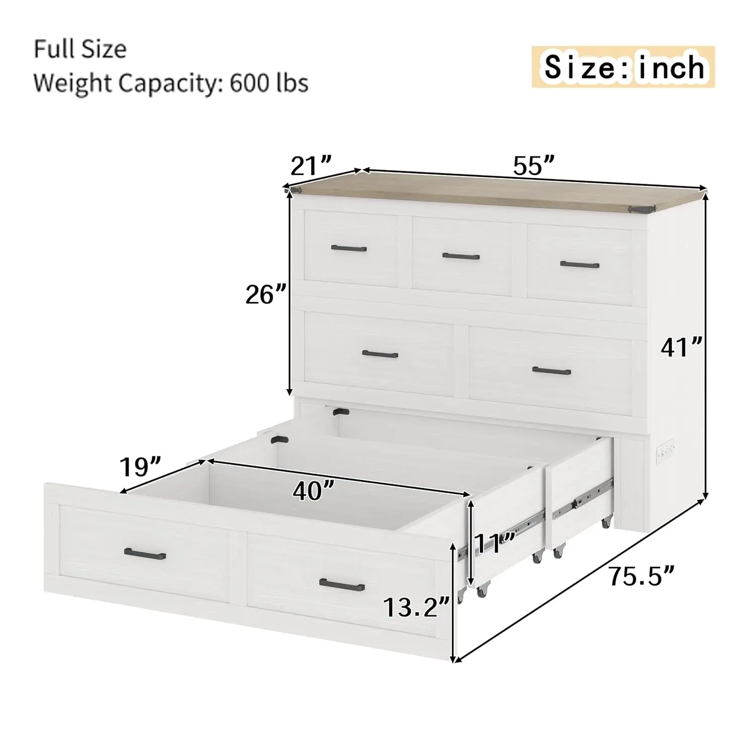 Full Size Murphy Bed Cabinet Bed Foldable Platform Bed with Charging Station Storage Drawer for Small Bedroom, Customized