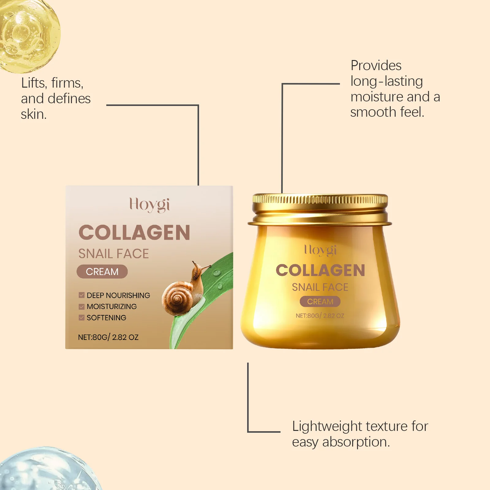 Snail Collagen Face Cream Moisturizing Enhance Skin Elasticity Massage Nourishing Smoothing Reduce Dryness Firming Face Cream