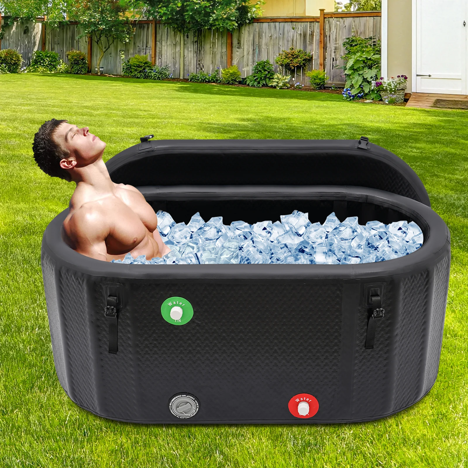 150x80x67cm Inflatable Ice Bathtub for Athletes, 370L Large Capacity Cold Water Bath Tub for Muscle Recovery, Portable PVC Ice Bath Tub with Pump & Repair Kit, Durable Leakproof for Home Gym Outdoor Spa