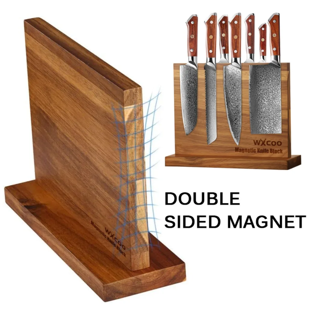 Kitchen Double-sided Wooden Magnetic Knife Block Holder Rack for Kitchen Convenience with Strong Enhanced Magnets Knife