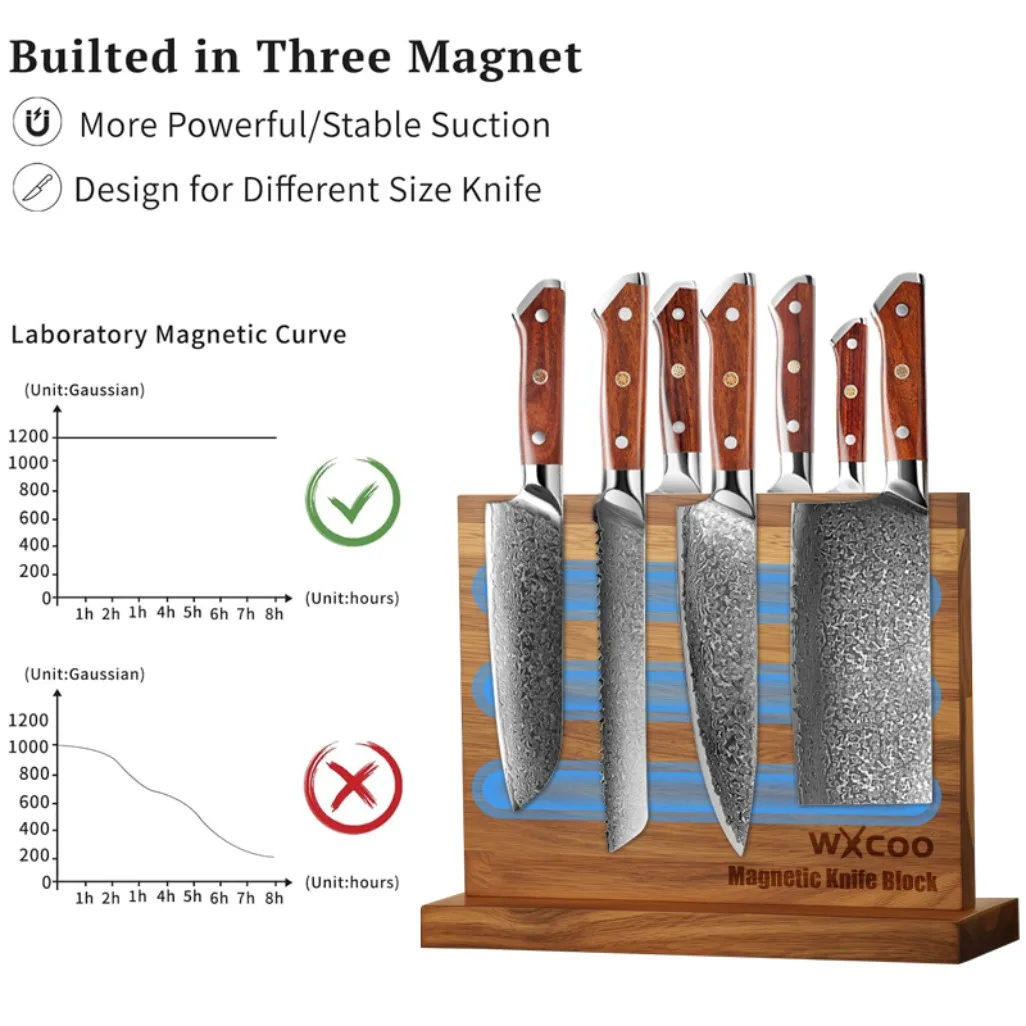 Kitchen Double-sided Wooden Magnetic Knife Block Holder Rack for Kitchen Convenience with Strong Enhanced Magnets Knife