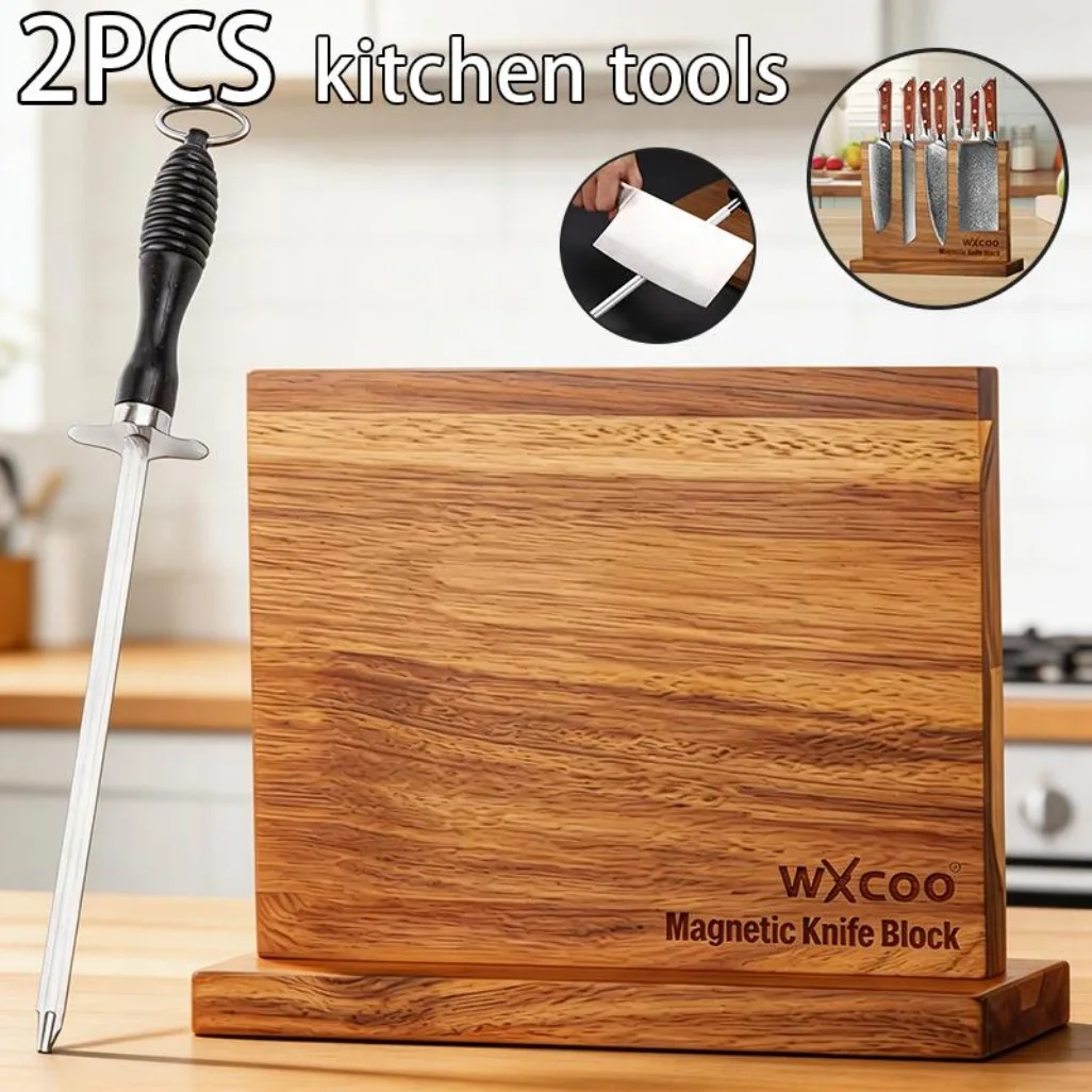 Kitchen Double-sided Wooden Magnetic Knife Block Holder Rack for Kitchen Convenience with Strong Enhanced Magnets Knife
