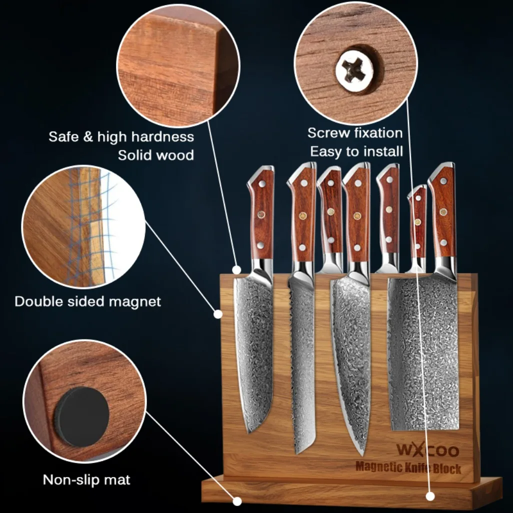 Kitchen Double-sided Wooden Magnetic Knife Block Holder Rack for Kitchen Convenience with Strong Enhanced Magnets Knife